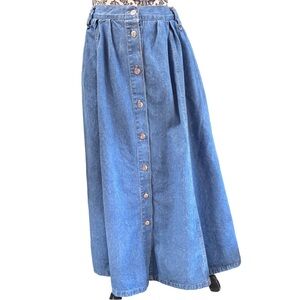 Vintage Stampede Button-Front Denim Full Length Skirt Country Western Cowgirl 14